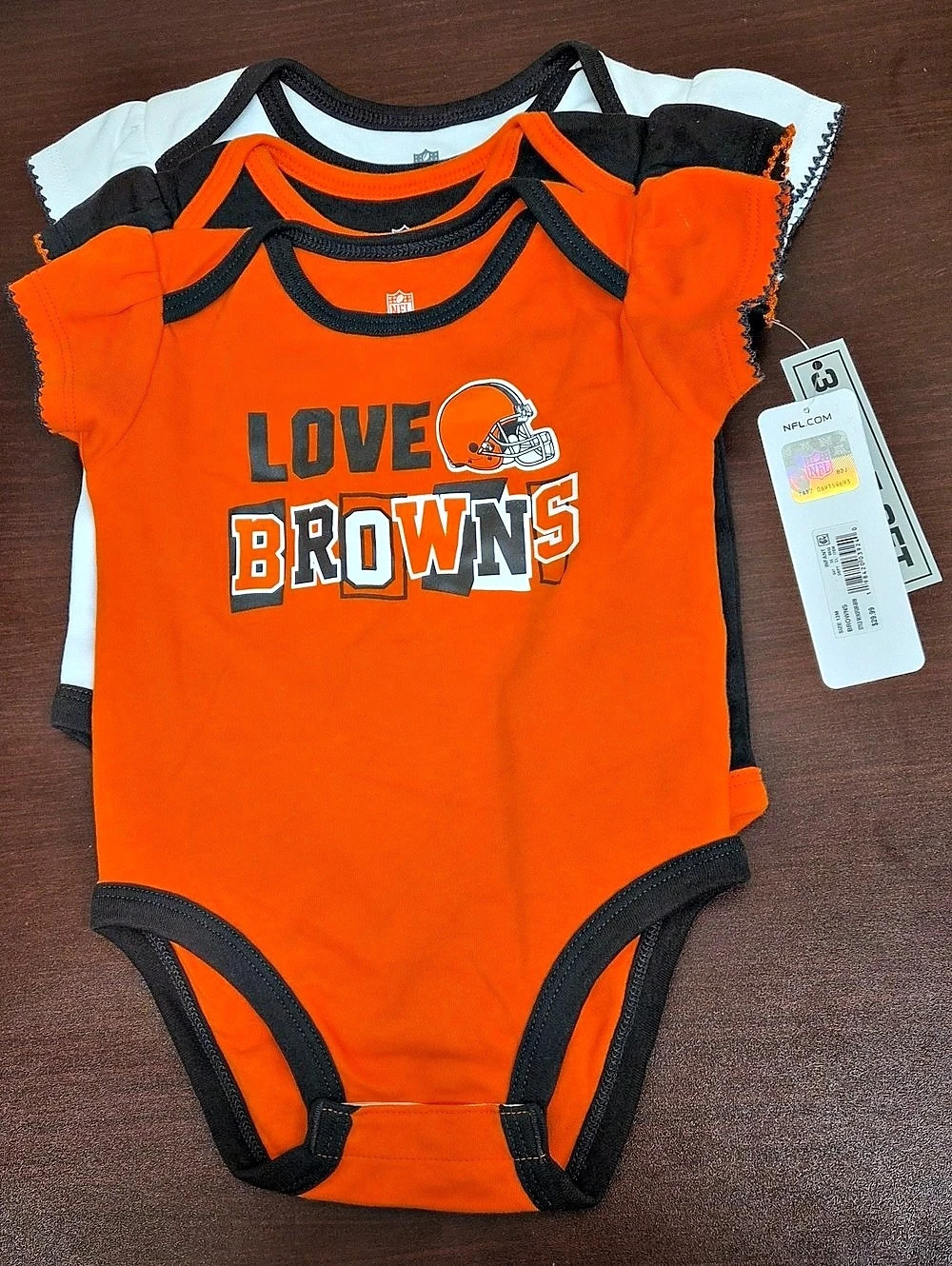 NFL Team Apparel Cleveland Browns 3-Pack Bodysuit Set Size 12M